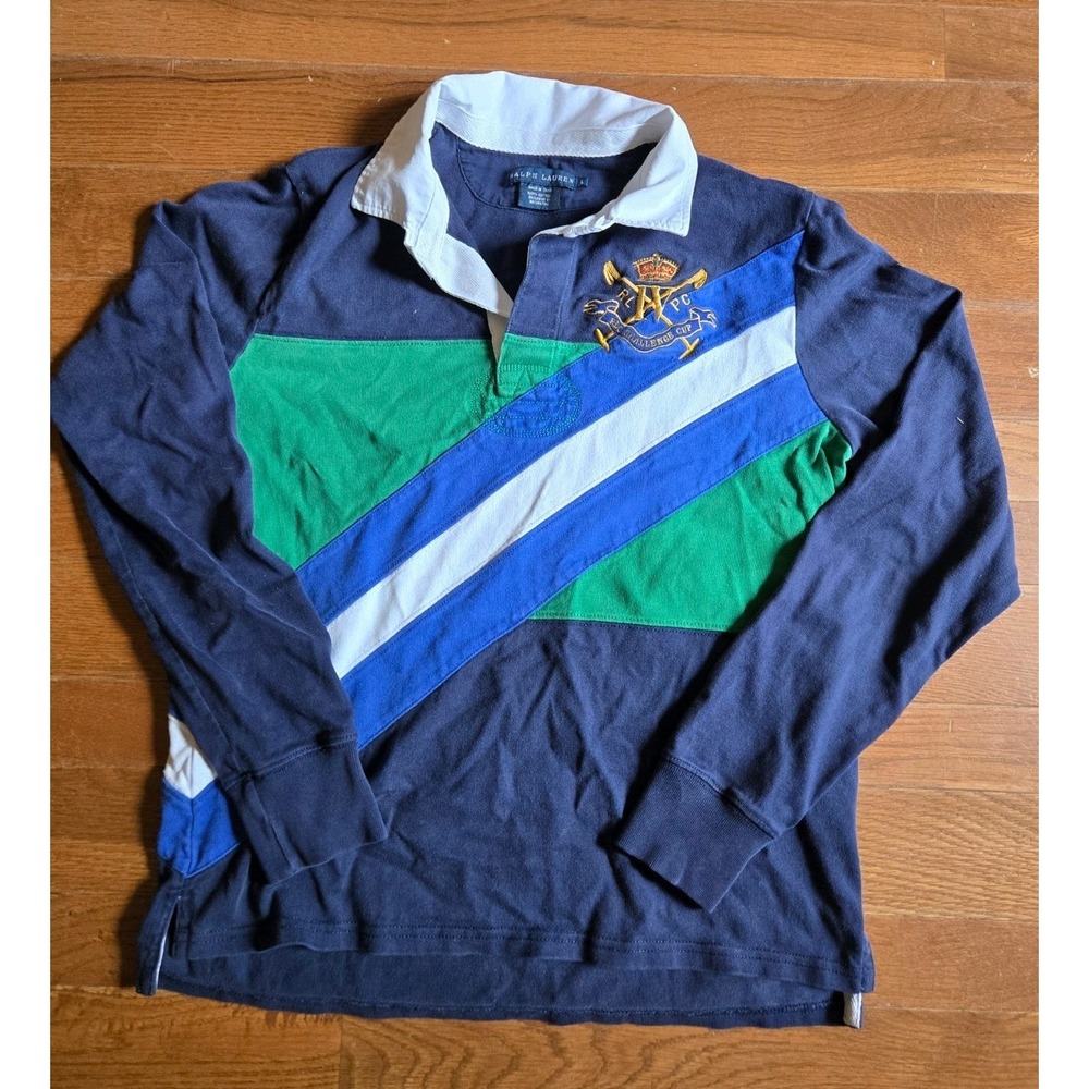 VTG 2009 Ralph Lauren Rugby Shirt Women's Large Fits Small Blue Green Colorblock